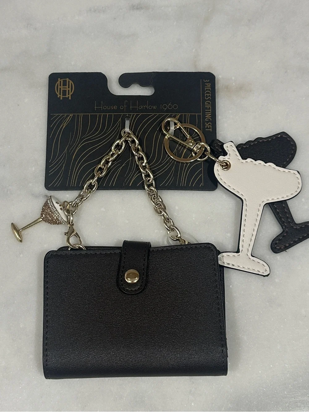 House of Harlow 1960 Black Mini Wallet Keychain – 3 Piece Gifting Set